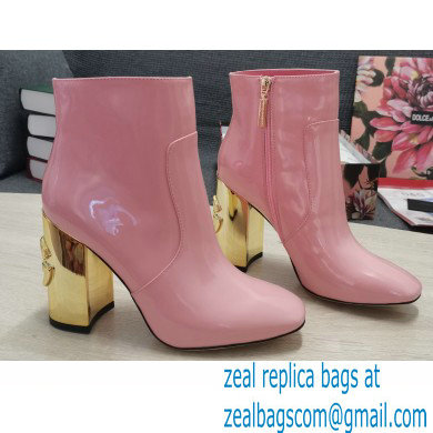 Dolce & Gabbana Heel 10.5cm Leather Ankle Boots Patent Pink with DG Karol Heel 2021 - Click Image to Close